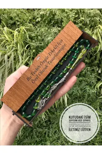 Arpa Kesim Yeşil Şeffaf Hareli Ahşap Kutulu Toz Kehribar Tesbih-yeşil şeffaf003 - KANUNİ TESBİH (1)