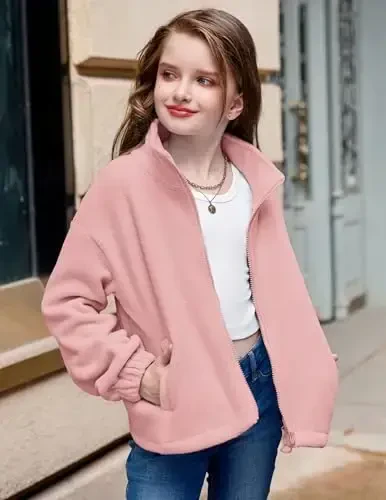 Arshiner Girls fermuarli polar kurtka kuz-qish Sherpa sviterlar issiq ustki kiyim cho'ntakli qisqa palto - 4