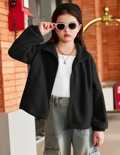 Arshiner Girls Zip Up Fleece Jacket Fall Winter Sherpa Ko'ylagi Issiq Tashqi Kiyim Qisqartirilgan Palto Cho'ntaklari bilan - 2