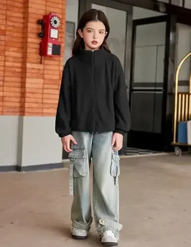 Arshiner Girls Zip Up Fleece Jacket Fall Winter Sherpa Ko'ylagi Issiq Tashqi Kiyim Qisqartirilgan Palto Cho'ntaklari bilan - 6