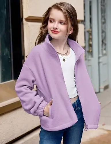 Arshiner Girls Zip Up Fleece Jacket Fall Winter Sherpa Sweatshirts Warm Outwear Crop Coat with Pockets - 2
