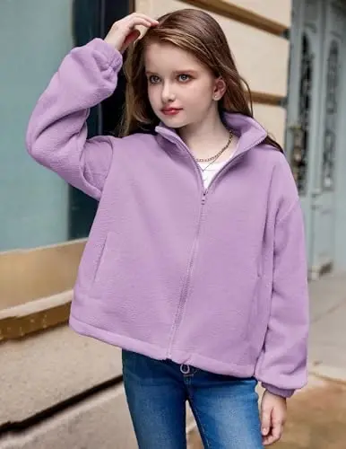 Arshiner Girls Zip Up Fleece Jacket Fall Winter Sherpa Sweatshirts Warm Outwear Crop Coat with Pockets - 3