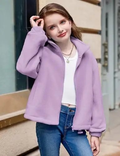 Arshiner Girls Zip Up Fleece Jacket Fall Winter Sherpa Sweatshirts Warm Outwear Crop Coat with Pockets - 5