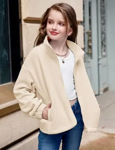 Arshiner Girls Zip Up Fleece Jacket Fall Winter Sherpa Sweatshirts Warm Outwear Crop Coat with Pockets - 4
