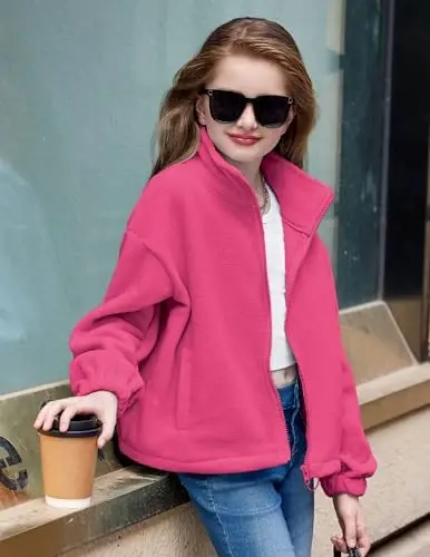 Arshiner Girls Zip Up Fleece Jacket Fall Winter Sherpa Sweatshirts Warm Outwear Crop Coat with Pockets - 2