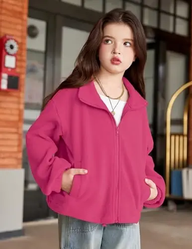 Arshiner Girls Zip Up Fleece Jacket Fall Winter Sherpa Sweatshirts Warm Outwear Crop Coat with Pockets - 4