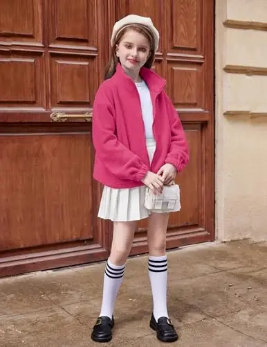 Arshiner Girls Zip Up Fleece Jacket Fall Winter Sherpa Sweatshirts Warm Outwear Crop Coat with Pockets - 6
