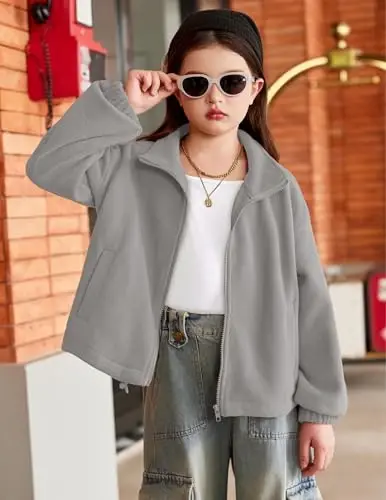 Arshiner Girls Zip Up Fleece Jacket Fall Winter Sherpa Sweatshirts Warm Outwear Crop Coat with Pockets - 5