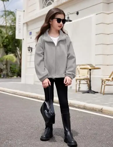 Arshiner Girls Zip Up Fleece Jacket Fall Winter Sherpa Sweatshirts Warm Outwear Crop Coat with Pockets - 6