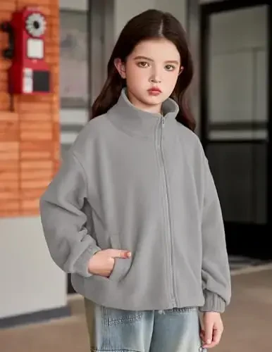 Arshiner Girls Zip Up Fleece Jacket Fall Winter Sherpa Sweatshirts Warm Outwear Crop Coat with Pockets - 3