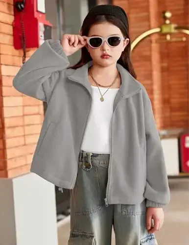 Arshiner Girls Zip Up Fleece Jacket Fall Winter Sherpa Sweatshirts Warm Outwear Crop Coat with Pockets - 5