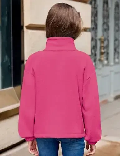 Arshiner Qizlar Fermuarli Fleece Kurtka Kuz Qish Sherpa Sviterlar Issiq Ustki Kiyim Cho'ntaklar bilan Qisqa Palto - 3