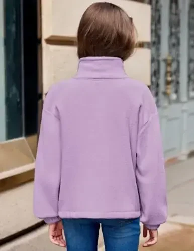 Arshiner Qizlar Fermuarli Fleece Kurtka Kuzgi Qishki Sherpa Sviterlar Issiq Ustki Kiyim Cho'ntakli Qisqa Palto - 4