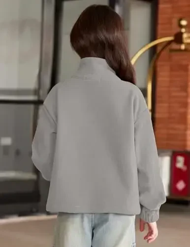 Arshiner Qizlar fermuarli jun kurtka Kuz Qish Sherpa sviterlar Issiq Ustki kiyim Cho'ntaklar bilan kesilgan palto - 4