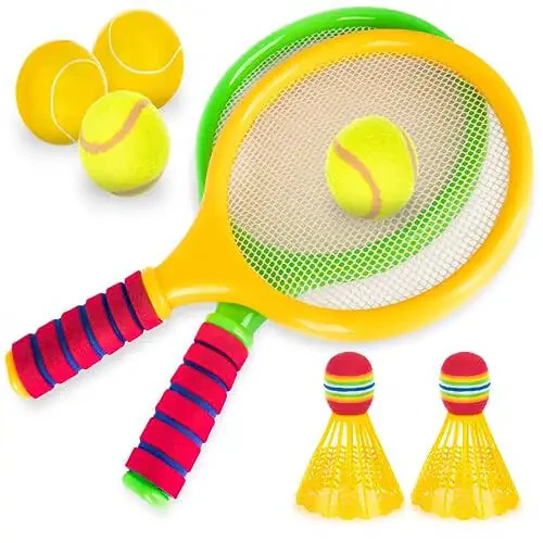 ArtCreativity Bolalar uchun Badminton Raketlari To'plami - 2 Raketka, 2 Bridie, 2 Yumshoq To'p, 2 Tennis To'pi va Saqlash Sumkasi bilan 9 Qismli Badminton To'plami - Bolalar uchun Aksesuarlar bilan O'yinchoq Badminton va Tennis Raketlari - 1