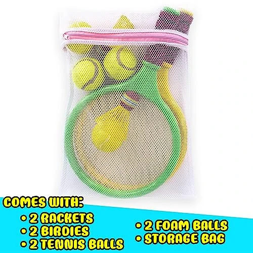 ArtCreativity Kids Badminton Rackets Set - 9 Piece Badminton Set with 2 Rackets, 2 Bridies, 2 Soft Balls, 2 Tennis Balls, and Storage Bag - Toy Badminton and Tennis Rackets for Kids with Accessories - 3