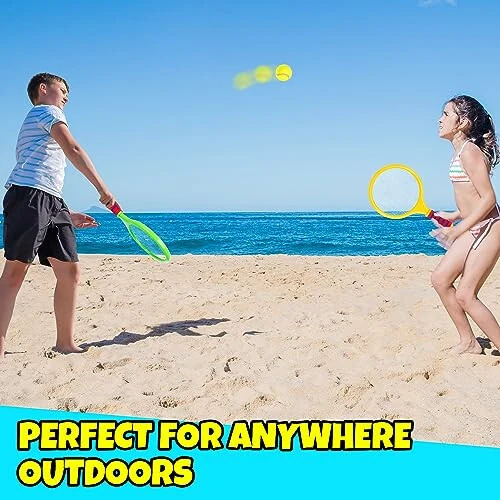 ArtCreativity Kids Badminton Rackets Set - 9 Piece Badminton Set with 2 Rackets, 2 Bridies, 2 Soft Balls, 2 Tennis Balls, and Storage Bag - Toy Badminton and Tennis Rackets for Kids with Accessories - 6