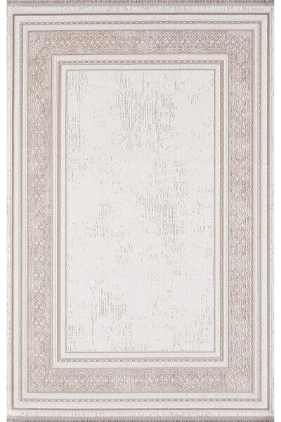 Artemis Carpet 02495B Tile Beige Striped Framed Carpet - 1