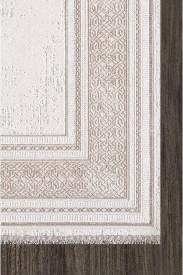 Artemis Carpet 02495B Tile Beige Striped Framed Carpet - 2