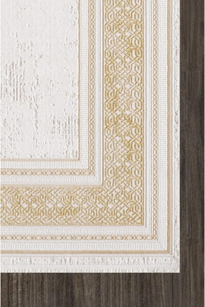 Artemis Carpet 02495C Gold Cream Framed Striped Carpet - ARTEMIS HALI (1)