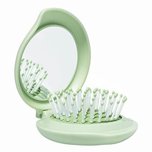 Arthaxi Hair Brush with Mirror, Compact Mirror and Mini Hair Brush Set, Folding Hairbrush for Women, Gifts for Women, Green - Arthaxi