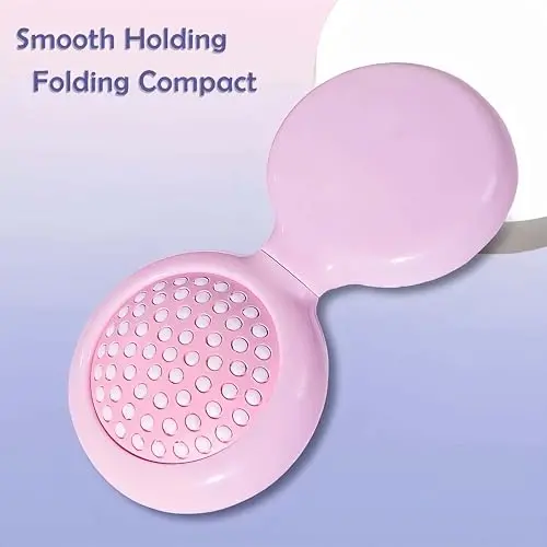 Arthaxi Hair Brush with Mirror, Compact Mirror with Mini Hair Brush Set, Folding Hairbrush for Women, Baby Pink - 2