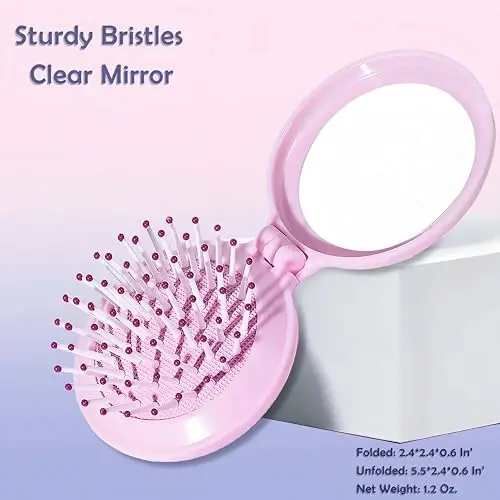 Arthaxi Hair Brush with Mirror, Compact Mirror with Mini Hair Brush Set, Folding Hairbrush for Women, Baby Pink - 4