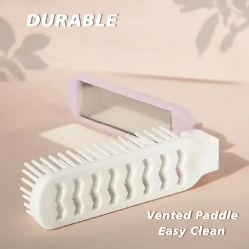 Arthaxi Hair Brush with Mirror and Folding Comb, Compact Travel Size for Women, Light Pink - 3