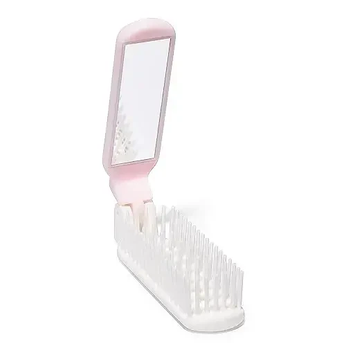 Arthaxi Hair Brush with Mirror and Folding Comb, Compact Travel Size for Women, Light Pink - ARTHAXI