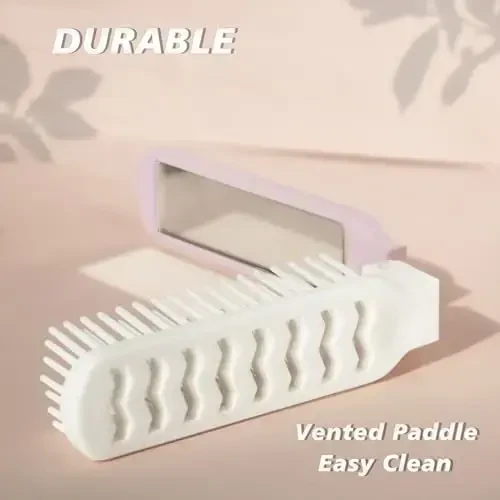 Arthaxi Hair Brush with Mirror and Folding Comb, Compact Travel Size for Women, Light Pink - 3