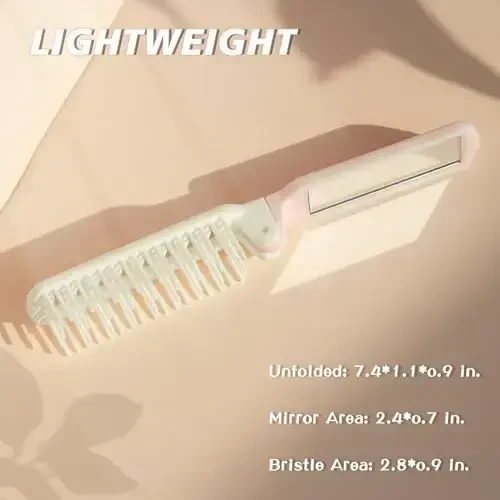 Arthaxi Hair Brush with Mirror and Folding Comb, Compact Travel Size for Women, Light Pink - 5