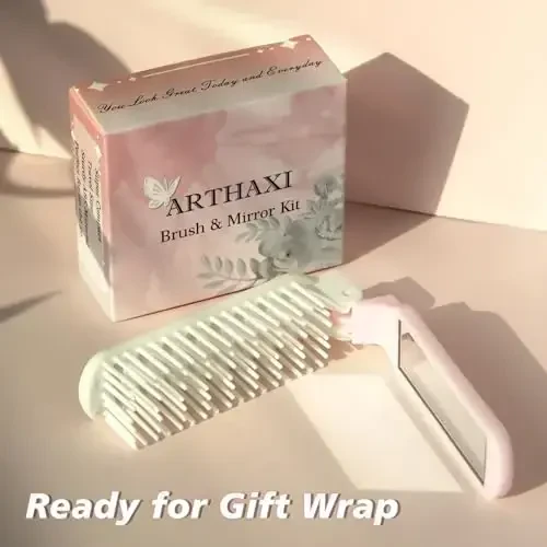 Arthaxi Hair Brush with Mirror and Folding Comb, Compact Travel Size for Women, Light Pink - 6