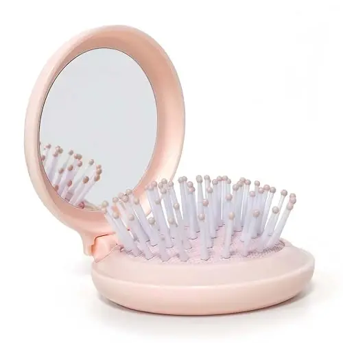Arthaxi Compact Mirror with Mini Hair Brush, Small Gifts for Teen Girls, Peach Pink 1-Pack - 1