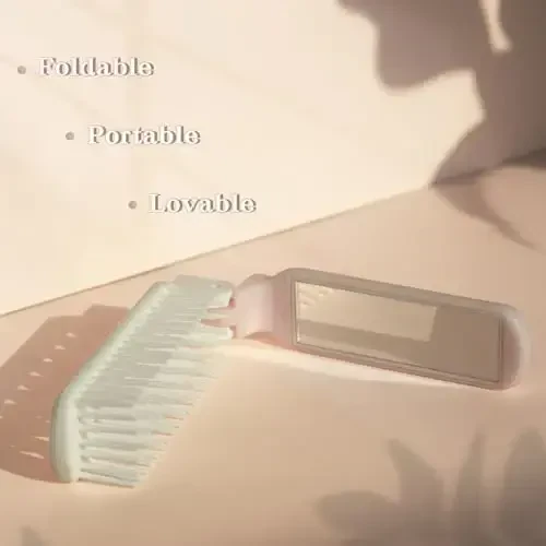 Arthaxi Hair Brush with Mirror and Folding Comb, Compact Travel Size for Women, Light Pink - 4