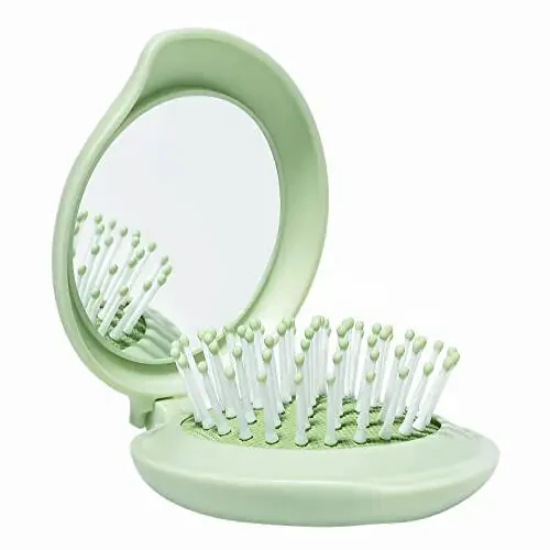 Arthaxi Hair Brush with Mirror, Compact Mirror and Mini Hair Brush Set, Folding Hairbrush for Women, Gifts for Women, Green - 1