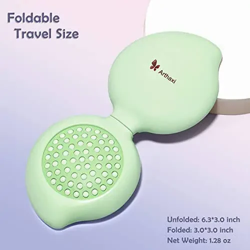 Arthaxi Hair Brush with Mirror, Compact Mirror and Mini Hair Brush Set, Folding Hairbrush for Women, Gifts for Women, Green - 4