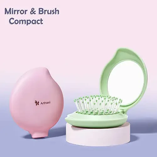 Arthaxi Hair Brush with Mirror, Compact Mirror and Mini Hair Brush Set, Folding Hairbrush for Women, Gifts for Women, Green - 5