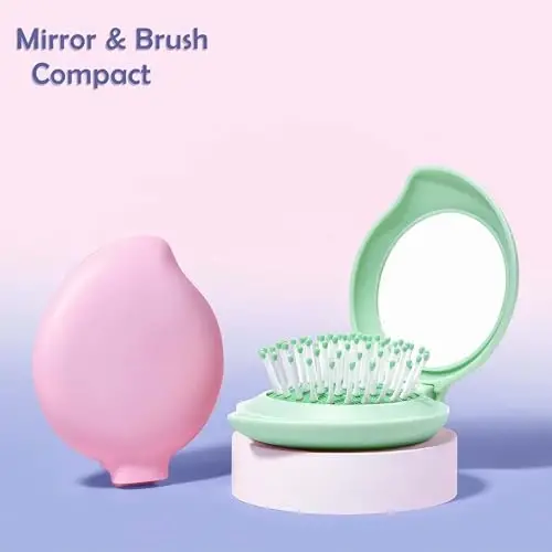 Arthaxi Hair Brush with Mirror, Compact Mirror and Mini Hair Brush Set, Folding Hairbrush for Women, Gifts for Women, Green - ARTHAXI (1)