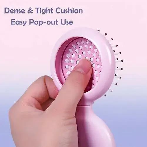 Arthaxi Hair Brush with Mirror, Compact Mirror with Mini Hair Brush Set, Folding Hairbrush for Women, Baby Pink - 3