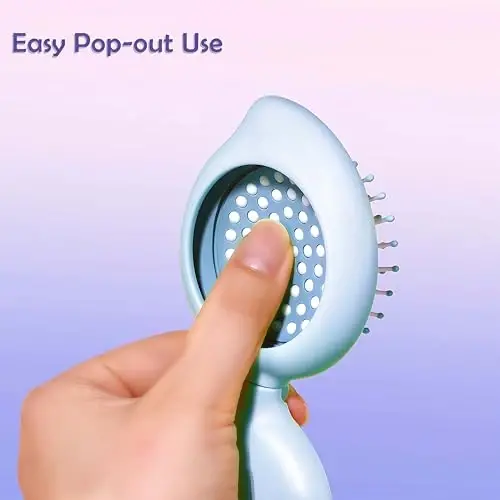 Arthaxi Mini Hair Brush with Mirror for Purse,Stocking Stuffers for Women, Teen Girl Gifts, Small Compact Mirror with Brush Combo for On the Go, Folding Hair Brush and Mirror Kit for Pocket, Blue - 2