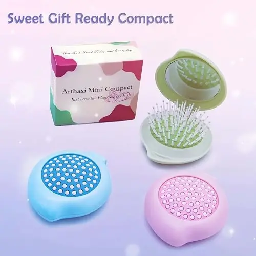 Arthaxi Mini Hair Brush with Mirror for Purse,Stocking Stuffers for Women, Teen Girl Gifts, Small Compact Mirror with Brush Combo for On the Go, Folding Hair Brush and Mirror Kit for Pocket, Blue - 6