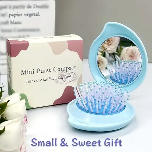 Arthaxi Mini Aynalı Saç Fırçası, Çanta için Seyahat Saç Fırçası, Genç Kızlar için Küçük Kompakt Aynalı Fırça, Seyahat için Katlanır Saç Fırçası ve Ayna Seti, Kadınlar için Hediyeler, Mavi - 4