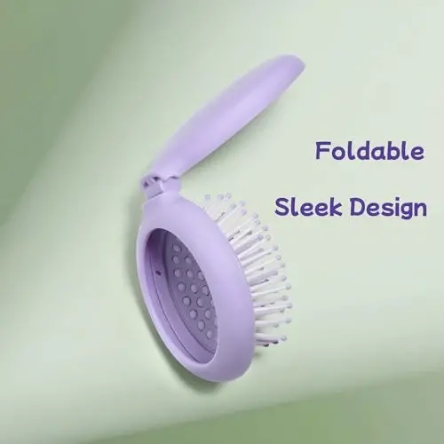 Arthaxi Mini Hair Brush Mirror Combo, Compact Purse Size, Elegant Violet Purple, 1-Pack - 4