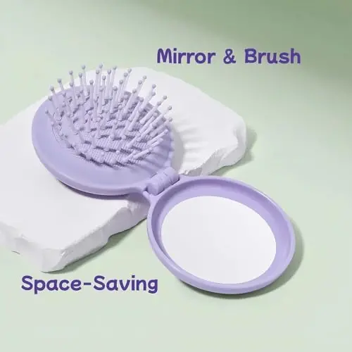 Arthaxi Mini Hair Brush Mirror Combo, Compact Purse Size, Elegant Violet Purple, 1-Pack - 5