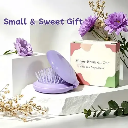Arthaxi Mini Hair Brush Mirror Combo, Compact Purse Size, Elegant Violet Purple, 1-Pack - 6