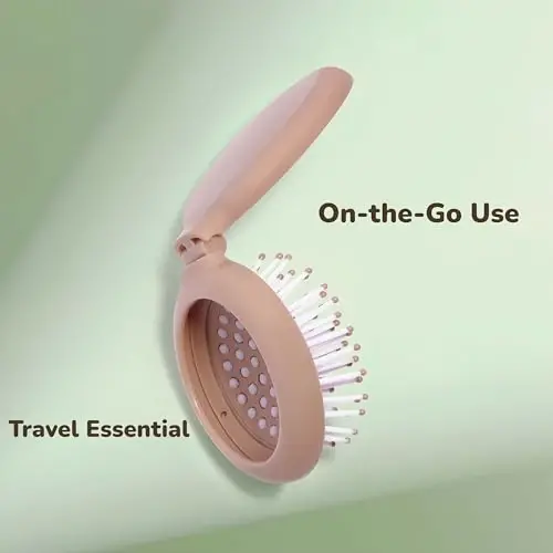 Arthaxi Mini Hair Brush with Compact Mirror, Travel Hair Brush, Brown Vintage Style, 1-Pack - 4