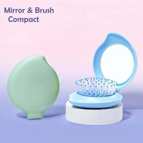 Arthaxi Mini Hair Brush with Mirror for Purse, Travel Hairbrush for Teen Girls, Small Compact Mirror with Brush Combo for On the Go, Folding Hair Brush and Mirror Kit for Pocket, Gifts for Women, Blue - 5
