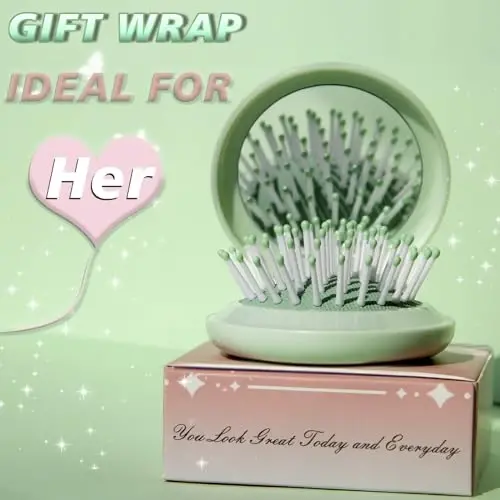 Arthaxi Mini Hair Brush with Mirror for Travel and Purse, Compact Pocket-Size Round Brush and Mirror Combo Gift for Women, Vibrant Green - 5