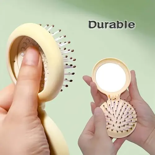 Arthaxi Travel Hair Brush with Small Mirror, Gifts for Women, Compact Mirror with Mini Brush, Folding Purse Hairbrush, Mini Hair Brush and Mirror Combo, Kids Stocking Stuffers, Baby Yellow,1 Pack - 5