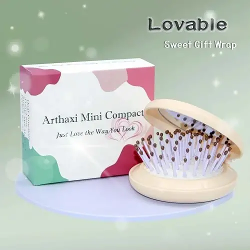 Arthaxi Travel Hair Brush with Small Mirror, Gifts for Women, Compact Mirror with Mini Brush, Folding Purse Hairbrush, Mini Hair Brush and Mirror Combo, Kids Stocking Stuffers, Baby Yellow,1 Pack - 6